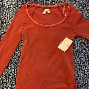 Free people NWTS thermal tee with crochet cuff 🧶